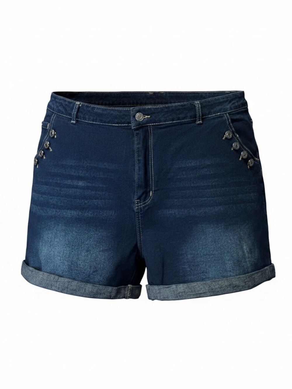 Women’s Denim Shorts –Dark Wash – Rolled Hem Stud Detail – Plus Size 4XL (18/20)